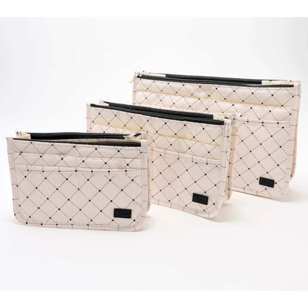 Periea Set of 3 Handbag Purse Organizer Insert Foldable Cream Black Dots‎